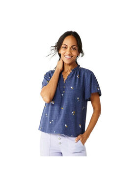 EUC Women's Plus Size 3X Sonoma Blue Floral Blouse Flutter Short Sleeve Top 002